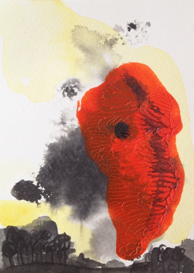 Rabbit's Orange Cape Acrylics, Ink and Watercolor 5" x 7"